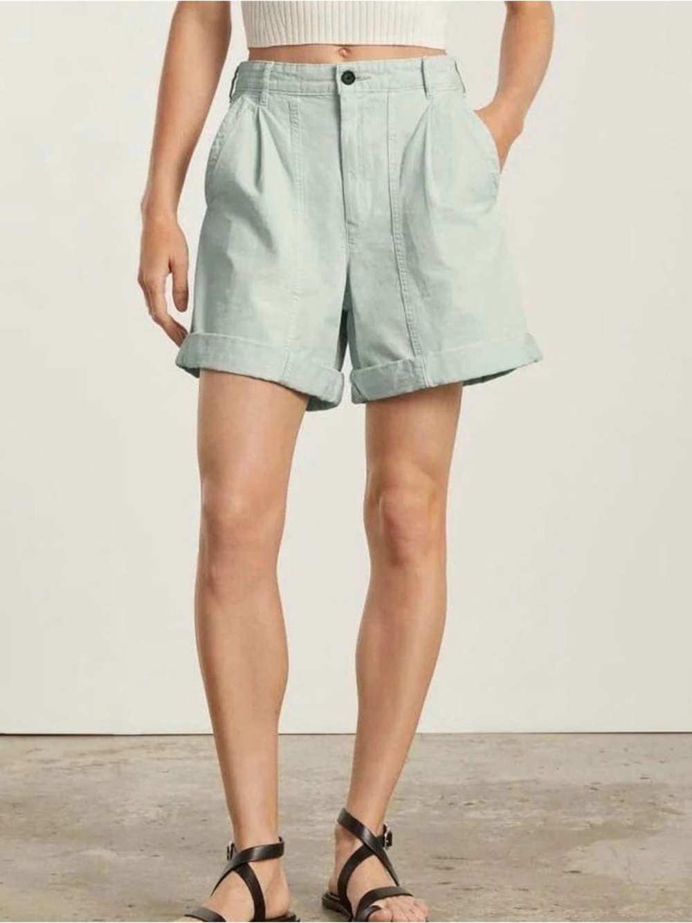 Everlane the tourist short size 12 organic cotton linen ice blue green